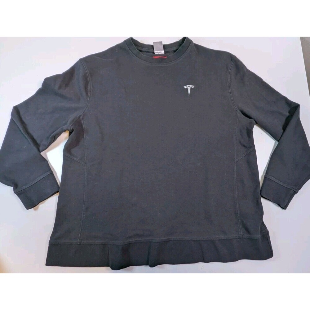 Tesla Sweater Mens Black Long Sleeve Pullover Sweatshirt Car Logo XL